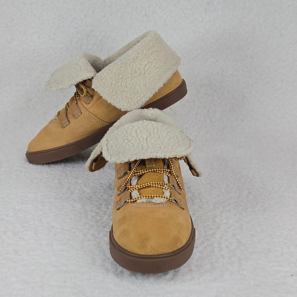 Timberland Kinsley Fold Down Boots‎ Womens 8.5 Wheat Nubuck Faux Shearling A1ZDM